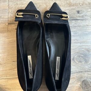 Brian Atwood Black Suede Safety Pin Flats
